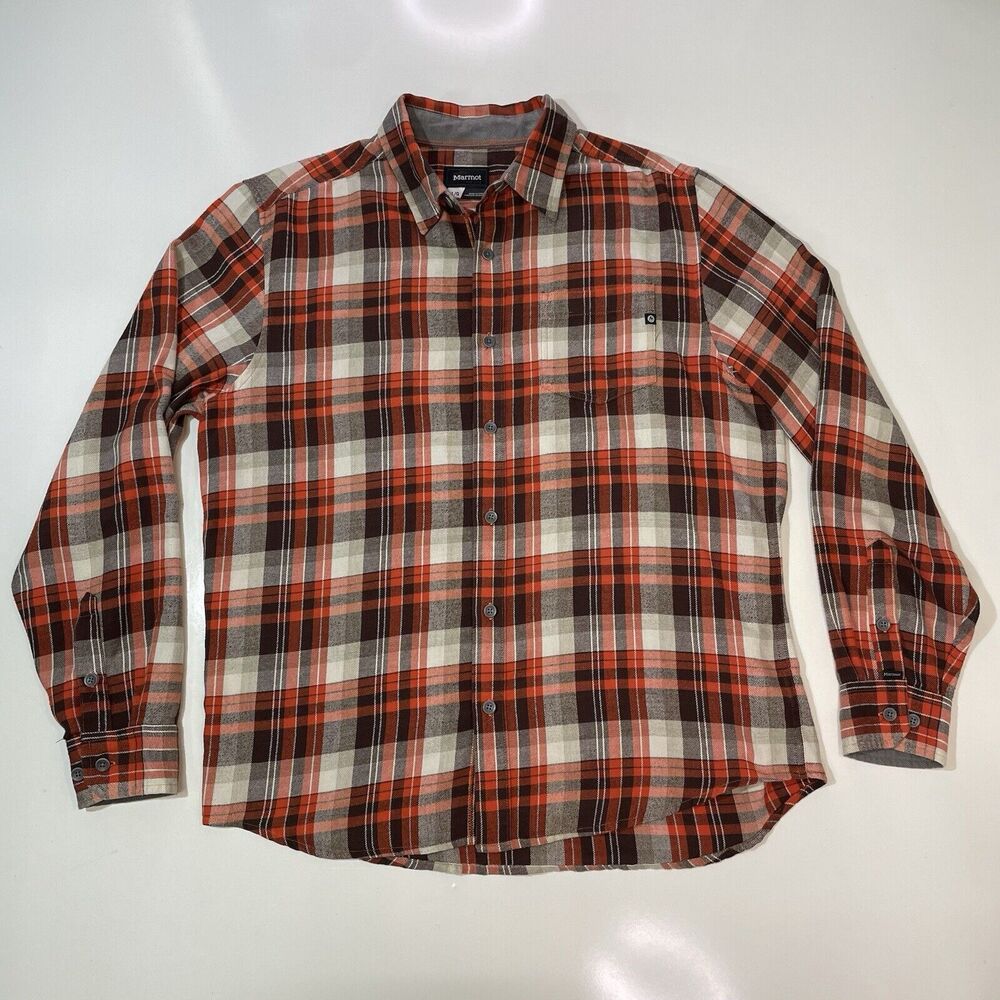 Marmot Men’s Lightweight Flannel Shirt Long Sleeve Button Sunset Plaid Hiking L